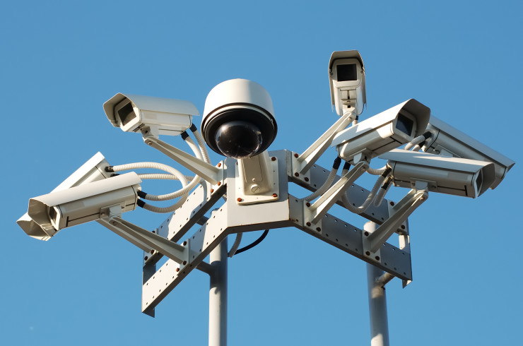 Security cameras mounting on the high top position