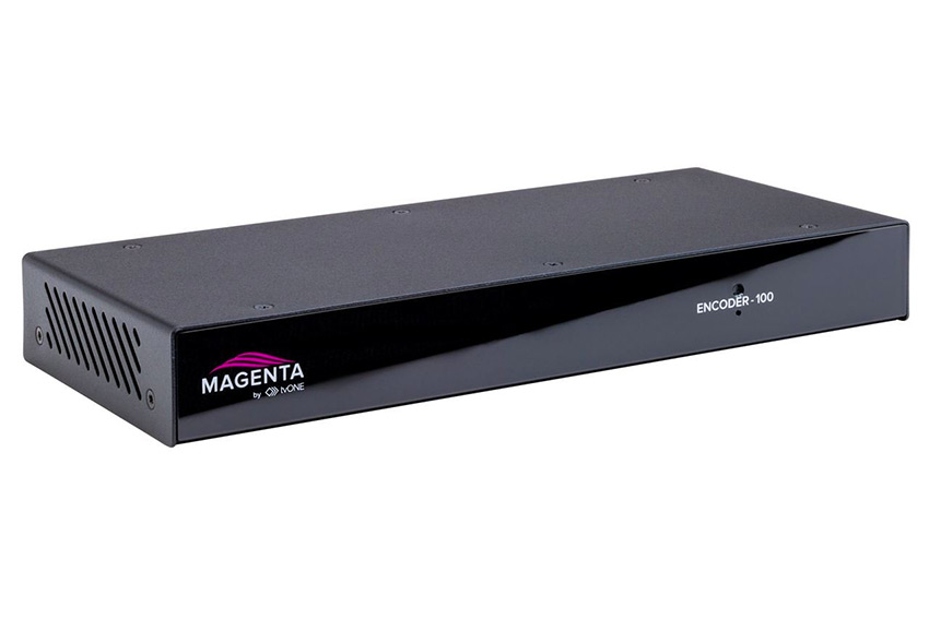 L'encodeur Magenta 100 transmet l'AV sur IP vers les processeurs vidéo CORIOmaster